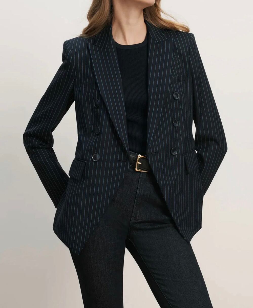 Veronica Beard Miller Dickey Double Breasted Blazer in Navy Royal Blue 0